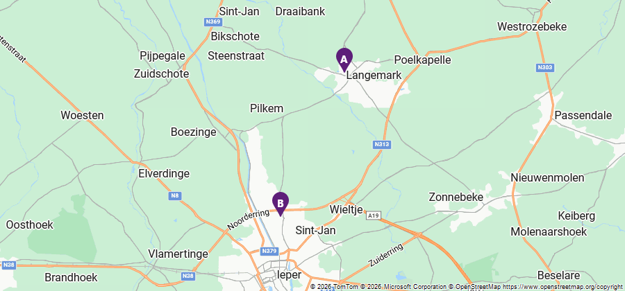 Kaart met de maatschappelijke zetel in Langemark en het kantoor in Ieper